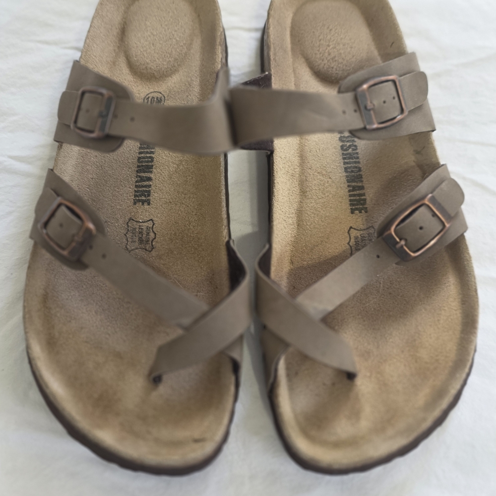 Women's Taupe Double-Buckle Cross Strap Sandals